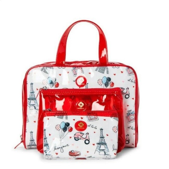 Samsonite Red “Off to Paris” Cosmetic Bag Set - Picture 1 of 5
